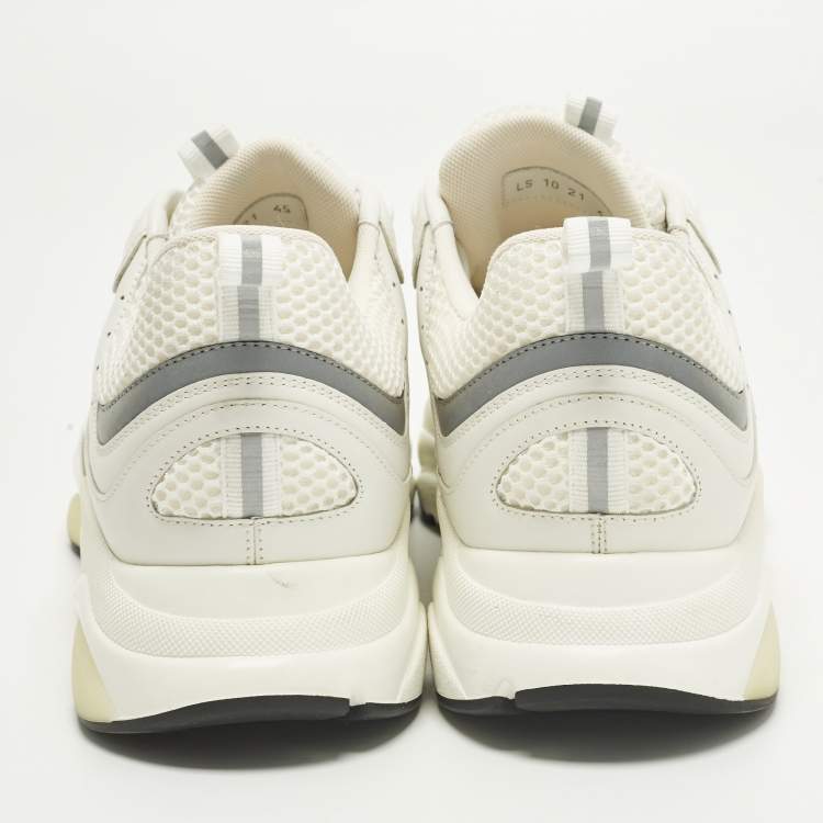 Pre Owned Dior B22 Size 45 Cream Leather and Mesh Lace Up Sneakers
