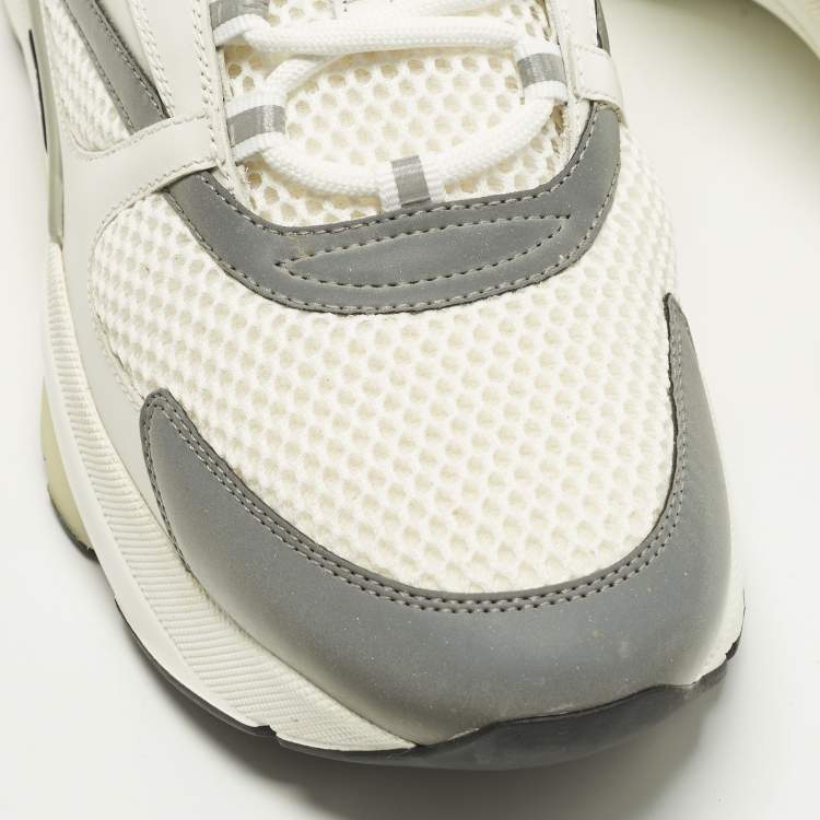 Pre Owned Dior B22 Size 45 Cream Leather and Mesh Lace Up Sneakers