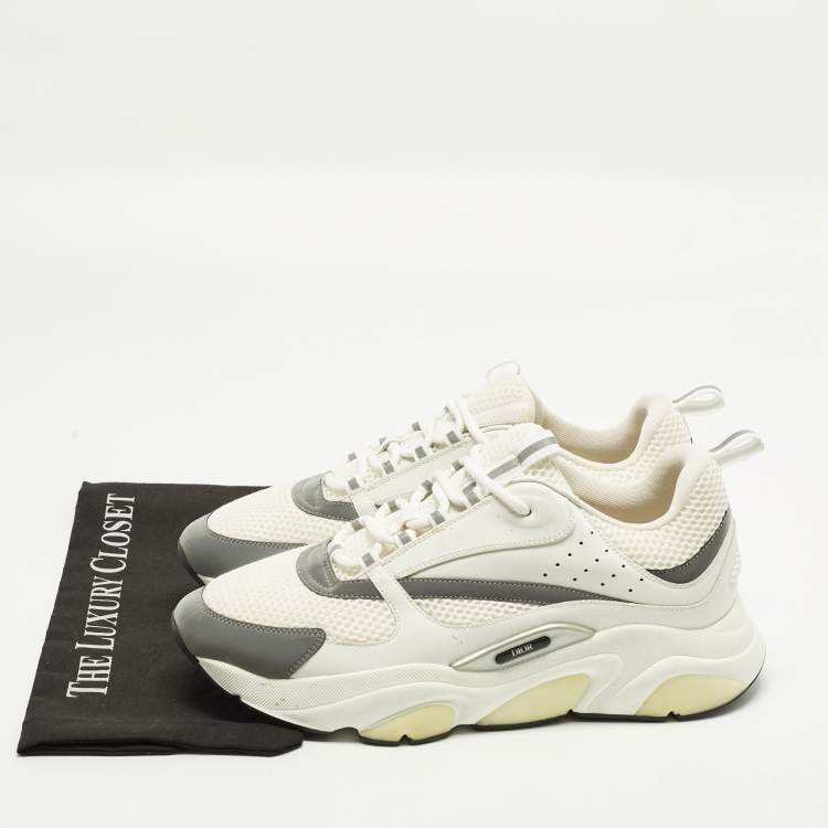 Pre Owned Dior B22 Size 45 Cream Leather and Mesh Lace Up Sneakers