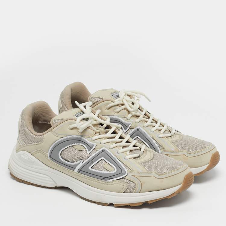 Pre Owned Dior B30 Size 45 Two Tone Leather and Mesh Lace Up Sneakers