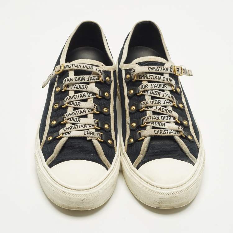 Pre Owned Dior Walk'n'Dior Size 41 Navy Blue/White Canvas Low Top Sneakers