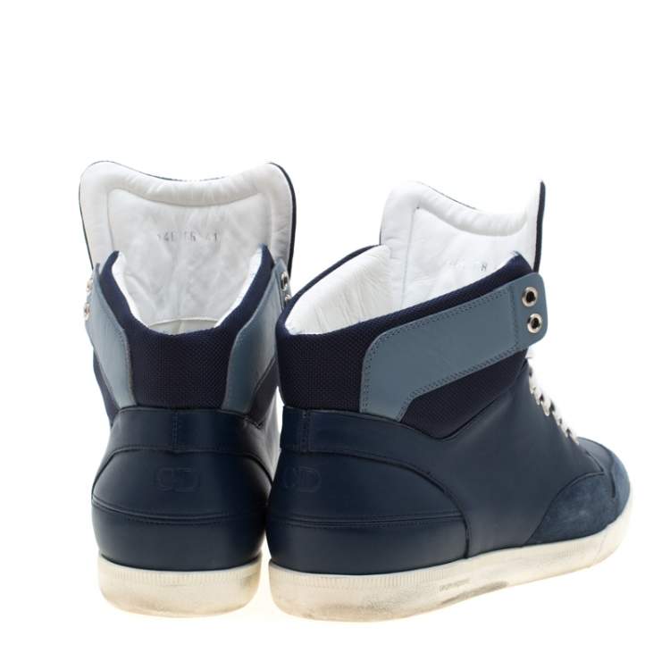 Pre Owned Dior Blue/White Leather High Top Sneaker Size 41