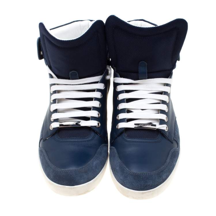 Pre Owned Dior Blue/White Leather High Top Sneaker Size 41