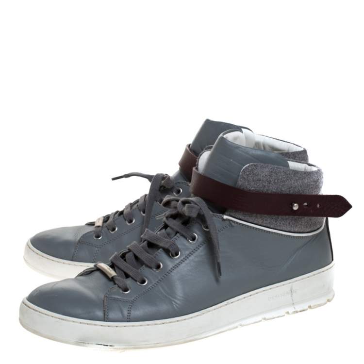 Pre Owned Dior Homme Grey Leather And Tweed Fabric High Top Sneakers Size 43
