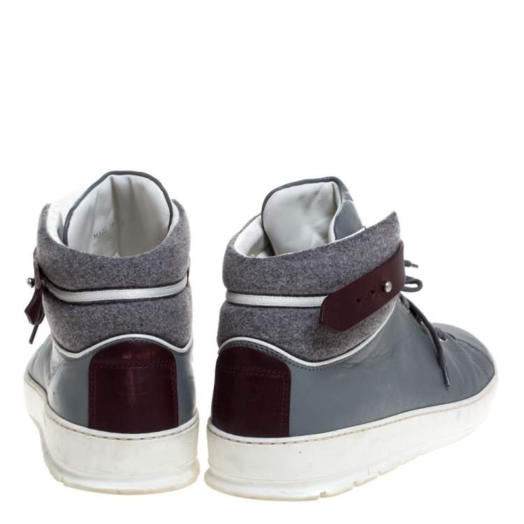 Pre Owned Dior Homme Grey Leather And Tweed Fabric High Top Sneakers Size 43