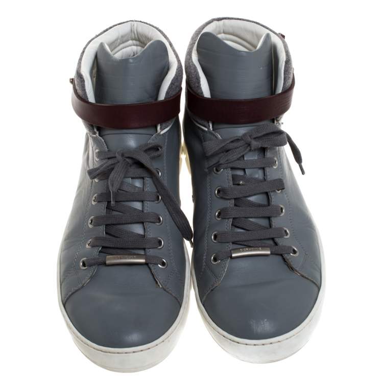 Pre Owned Dior Homme Grey Leather And Tweed Fabric High Top Sneakers Size 43