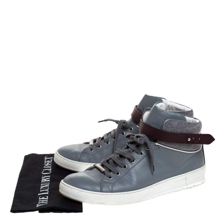 Pre Owned Dior Homme Grey Leather And Tweed Fabric High Top Sneakers Size 43
