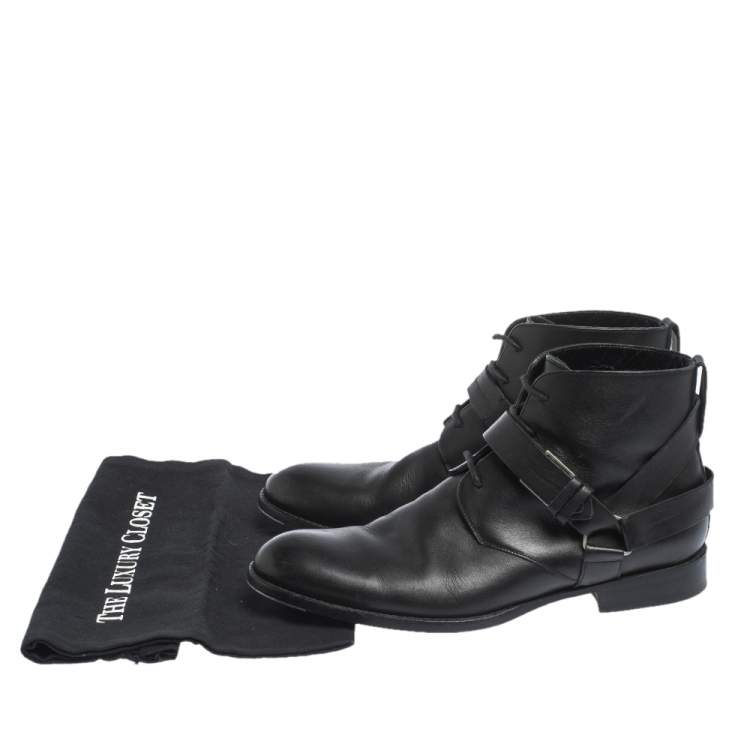 Pre Owned Dior Black Leather Buckle Detail Ankle Boots Size 40.5