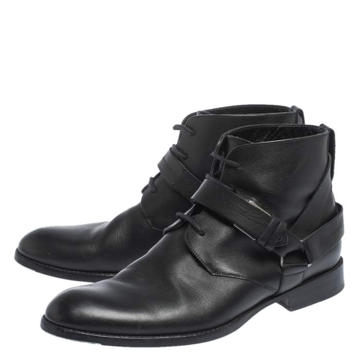 Pre Owned Dior Black Leather Buckle Detail Ankle Boots Size 40.5
