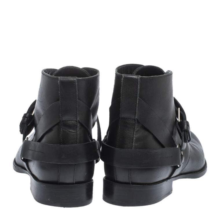 Pre Owned Dior Black Leather Buckle Detail Ankle Boots Size 40.5