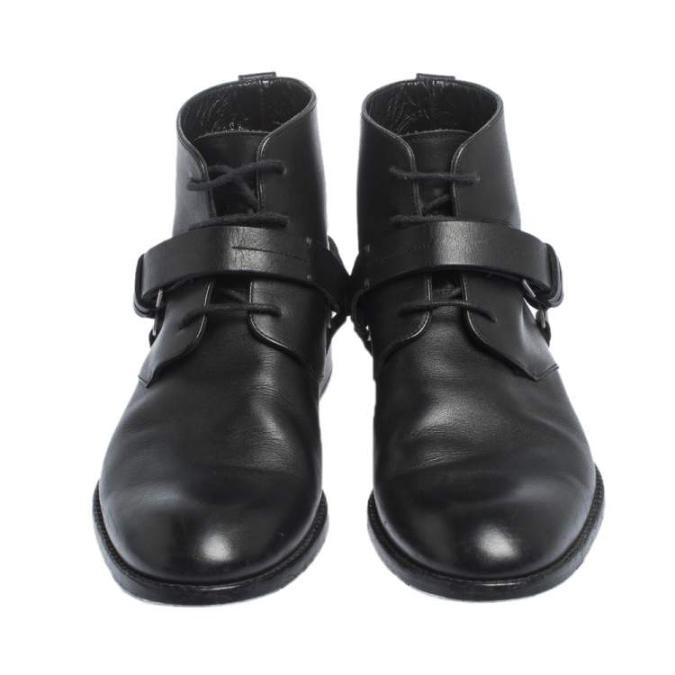 Pre Owned Dior Black Leather Buckle Detail Ankle Boots Size 40.5