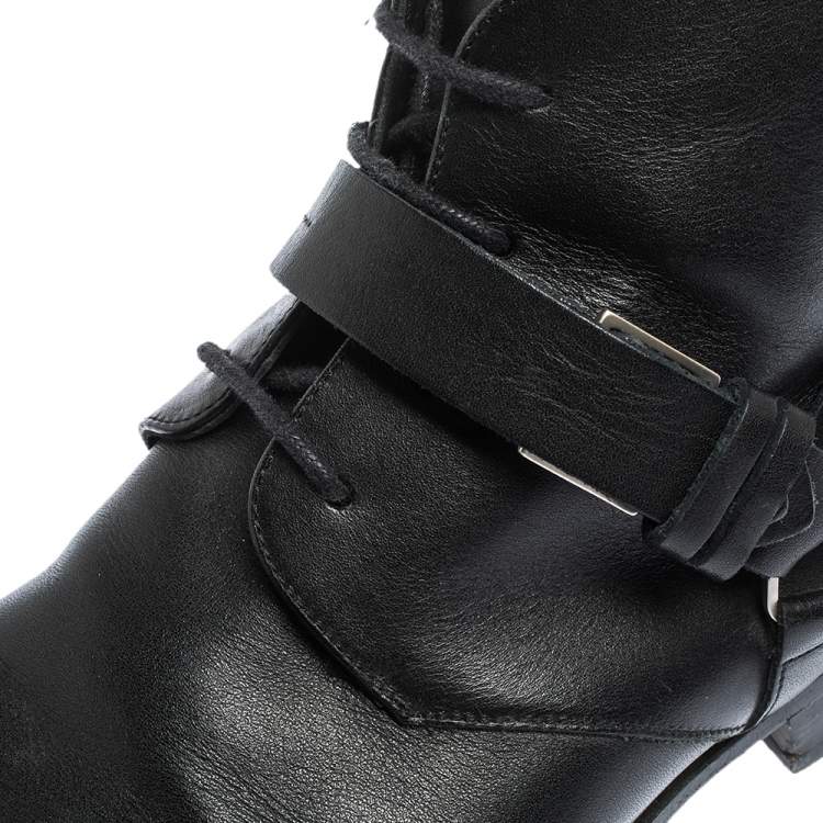 Pre Owned Dior Black Leather Buckle Detail Ankle Boots Size 40.5