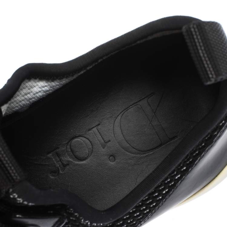 Pre Owned Dior Homme Black Leather And Stretch Knit Lace Up Sneakers Size 39