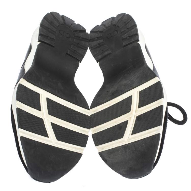 Pre Owned Dior Homme Black Leather And Stretch Knit Lace Up Sneakers Size 39