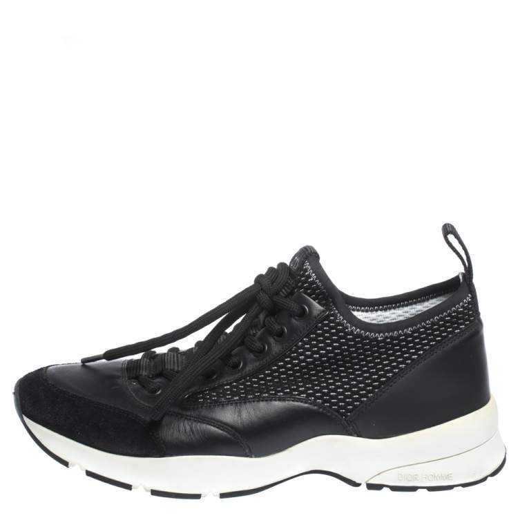 Pre Owned Dior Homme Black Leather And Stretch Knit Lace Up Sneakers Size 39