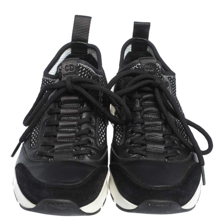 Pre Owned Dior Homme Black Leather And Stretch Knit Lace Up Sneakers Size 39