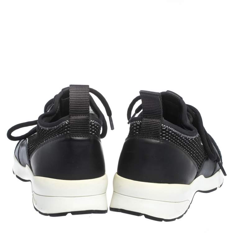 Pre Owned Dior Homme Black Leather And Stretch Knit Lace Up Sneakers Size 39