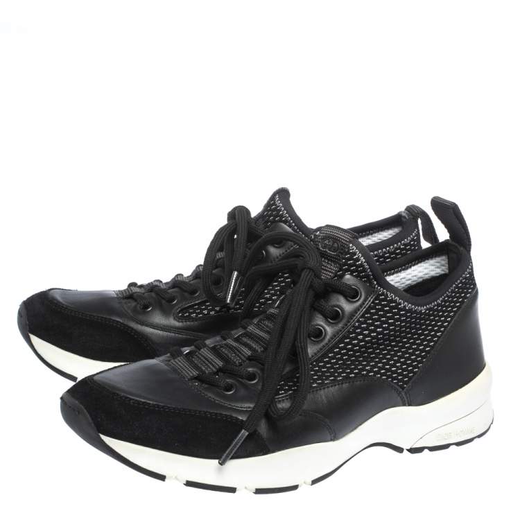 Pre Owned Dior Homme Black Leather And Stretch Knit Lace Up Sneakers Size 39