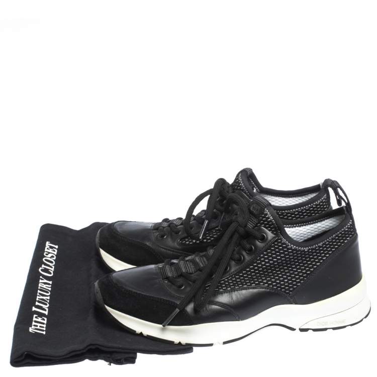 Pre Owned Dior Homme Black Leather And Stretch Knit Lace Up Sneakers Size 39