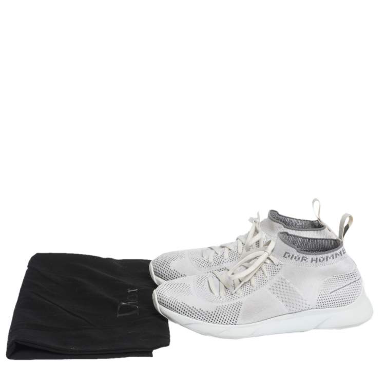 Pre Owned Dior White/Grey Knit B21 Socks Low Top Sneakers Size 40.5