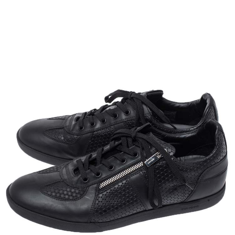 Pre Owned Dior Black Embossed Leather Side Zip Lace Low Top Sneakers Size 44