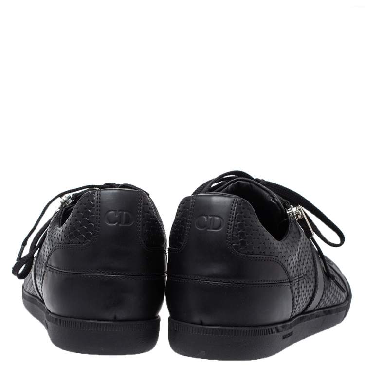 Pre Owned Dior Black Embossed Leather Side Zip Lace Low Top Sneakers Size 44