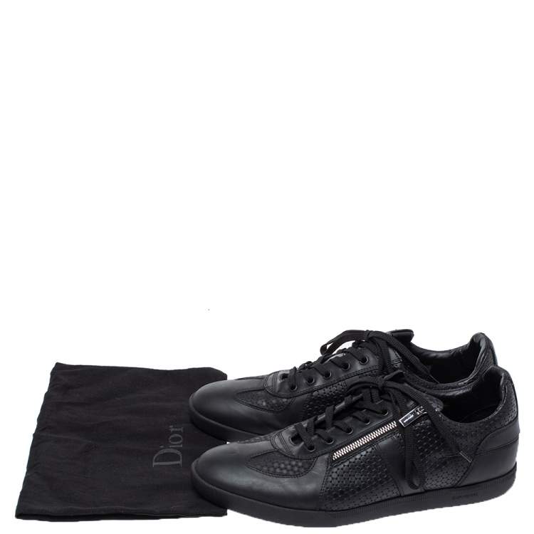 Pre Owned Dior Black Embossed Leather Side Zip Lace Low Top Sneakers Size 44