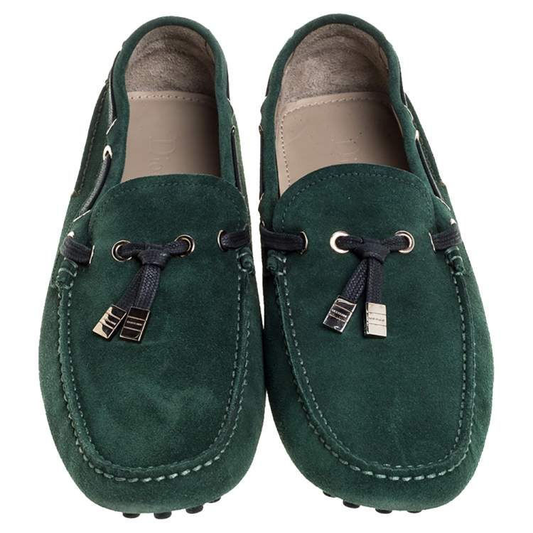 Pre Owned Dior Green Suede Loafers Size 42