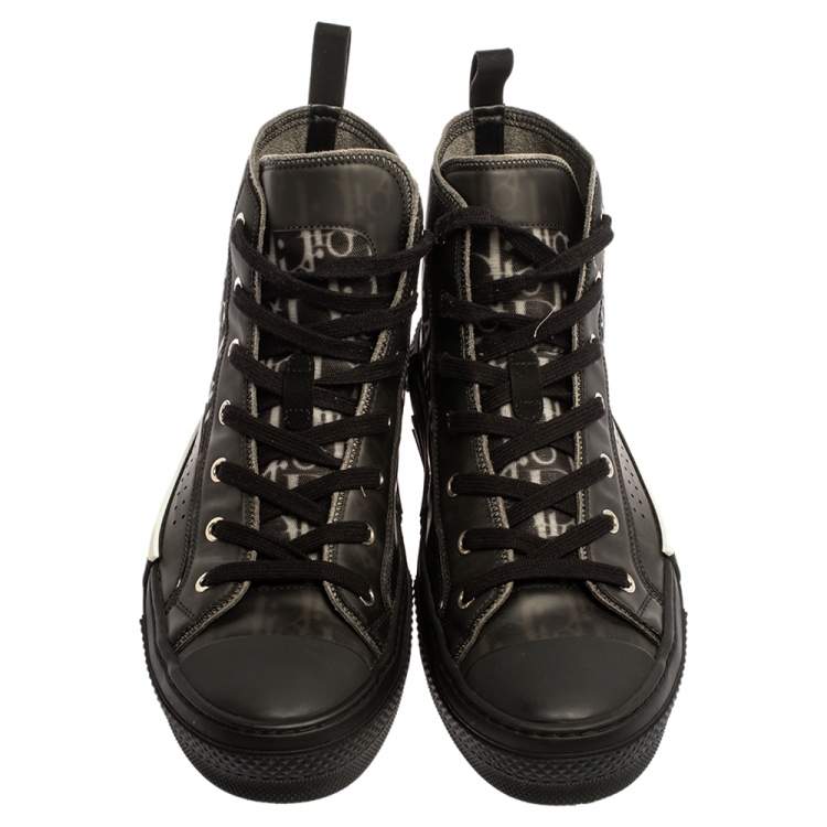 Pre Owned  Dior Black Mesh And PVC Oblique B-23 High Top Sneakers Size 42.5