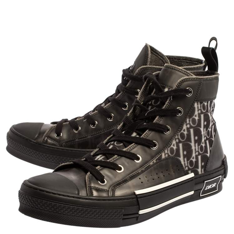 Pre Owned  Dior Black Mesh And PVC Oblique B-23 High Top Sneakers Size 42.5
