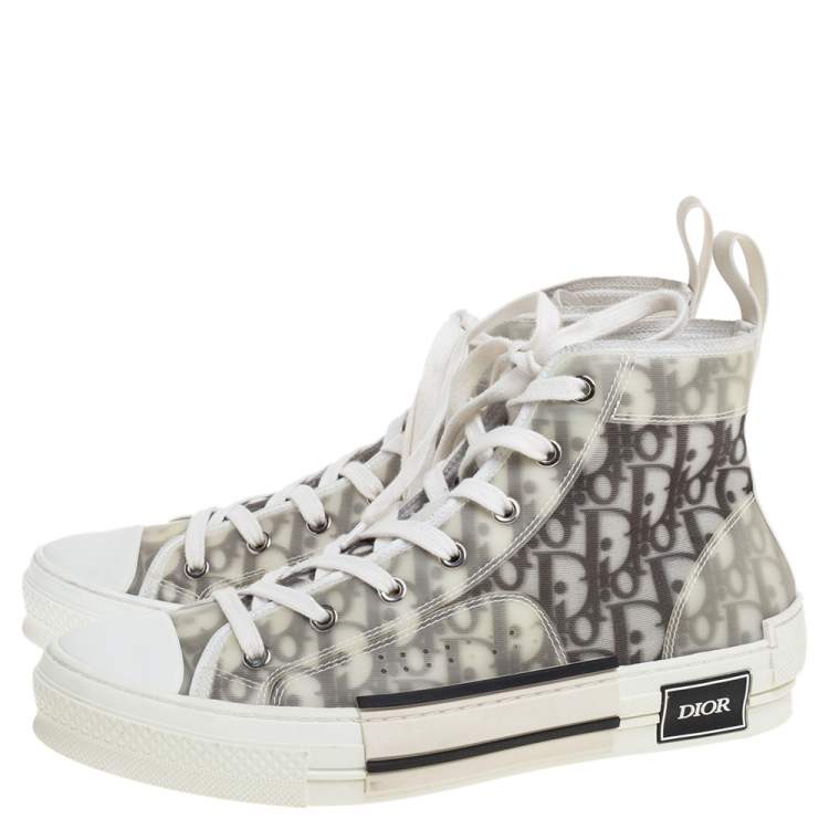 Pre Owned Dior White Oblique Mesh B23 High Top Sneakers Size 41