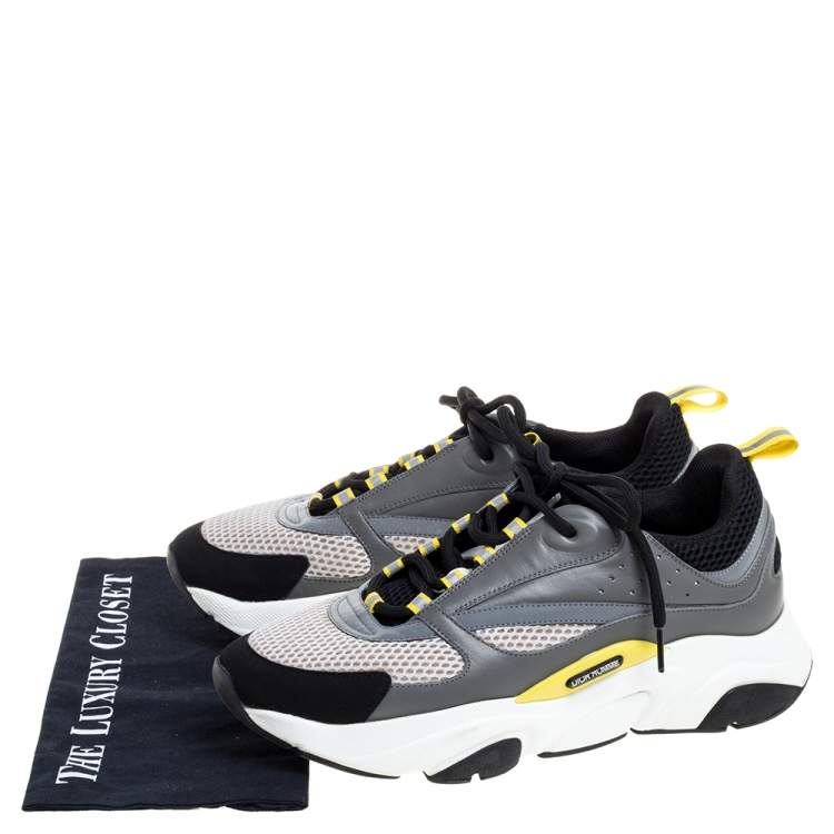 Pre Owned Dior Grey Mesh, Suede and Leather B22 Runner Sneakers Size 43
