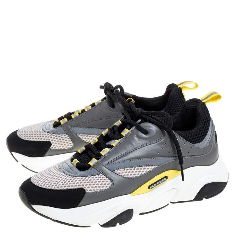 Pre Owned Dior Grey Mesh, Suede and Leather B22 Runner Sneakers Size 43