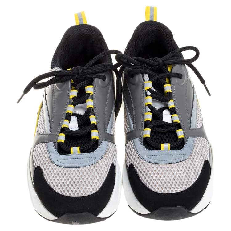 Pre Owned Dior Grey Mesh, Suede and Leather B22 Runner Sneakers Size 43