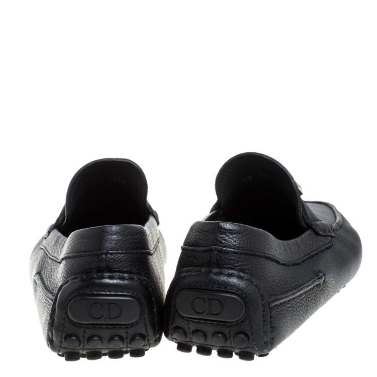 Pre Owned Dior Black Leather CD Logo Slip On Loafers Size 43.5