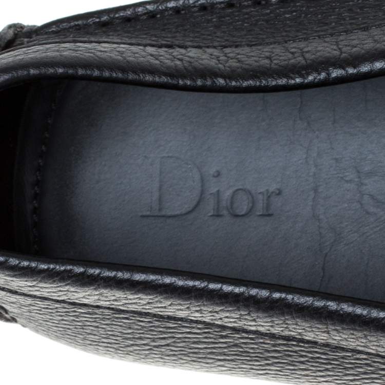 Pre Owned Dior Black Leather CD Logo Slip On Loafers Size 43.5