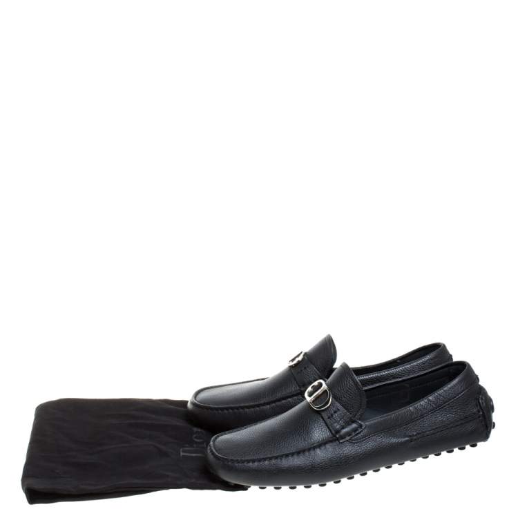 Pre Owned Dior Black Leather CD Logo Slip On Loafers Size 43.5