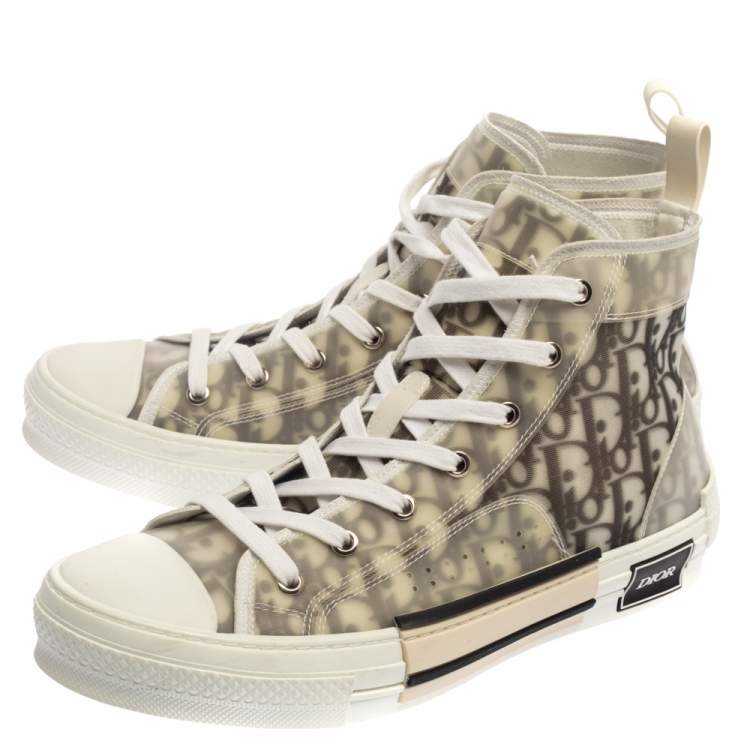 Pre Owned Dior White Oblique Mesh B23 High Top Sneakers Size 42