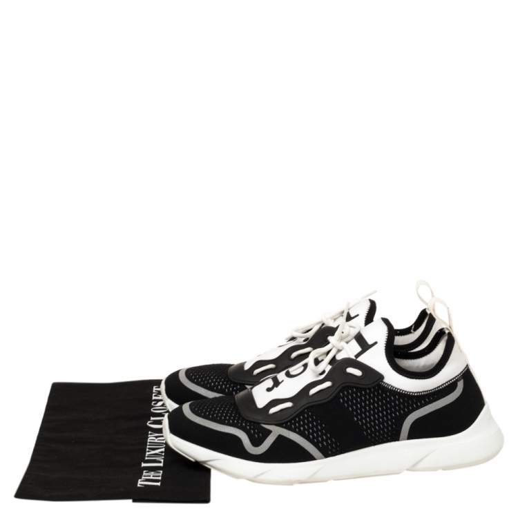 Pre Owned Dior Black/White Technical Knit Fabric B21 Neo Low Top Sneakers Size 43