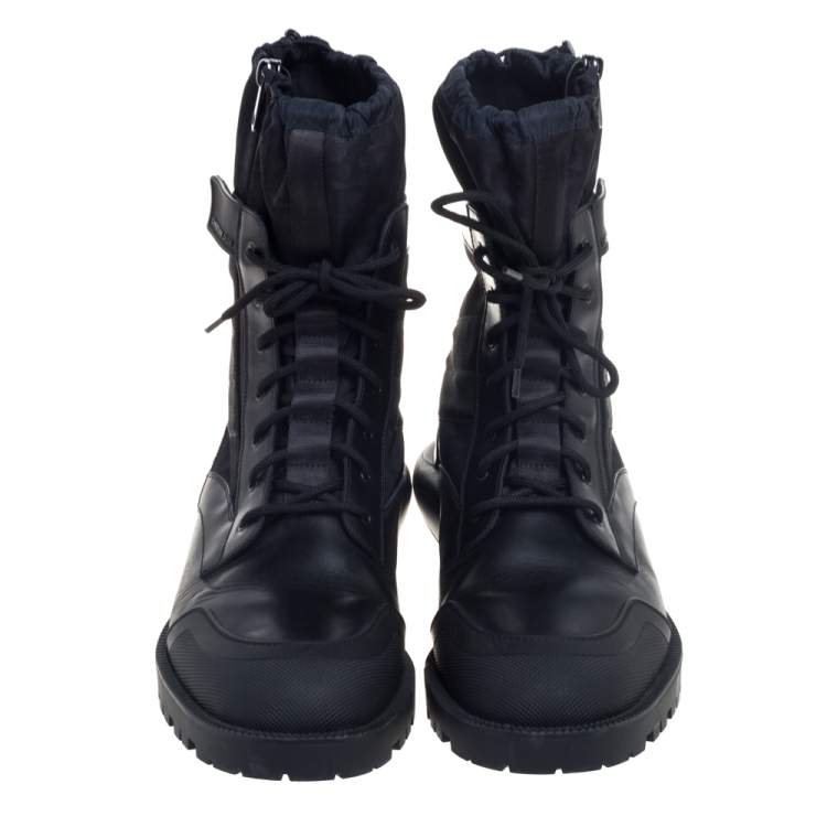 Pre Owned Dior Black Canvas And Leather Explorer Ankle Boots Size 44