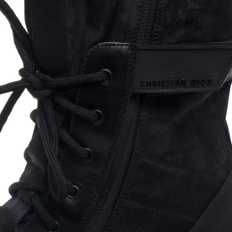 Pre Owned Dior Black Canvas And Leather Explorer Ankle Boots Size 44