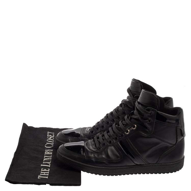 Pre Owned Dior Black Leather And Patent High Top Sneakers Size 40