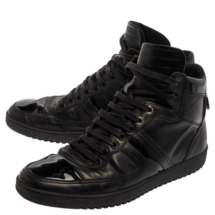 Pre Owned Dior Black Leather And Patent High Top Sneakers Size 40