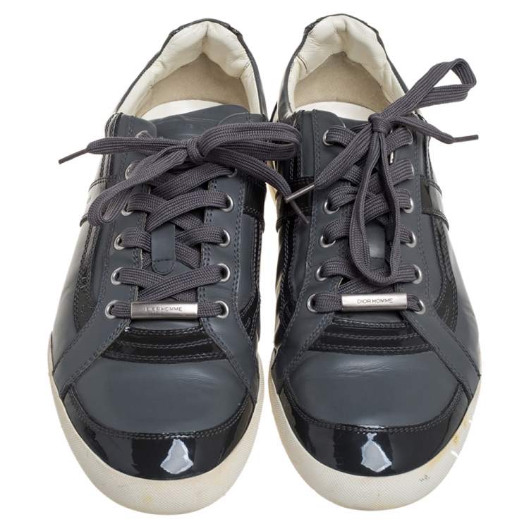 Pre Owned Dior Grey Patent Leather and Leather Low Top Sneaker Size 41