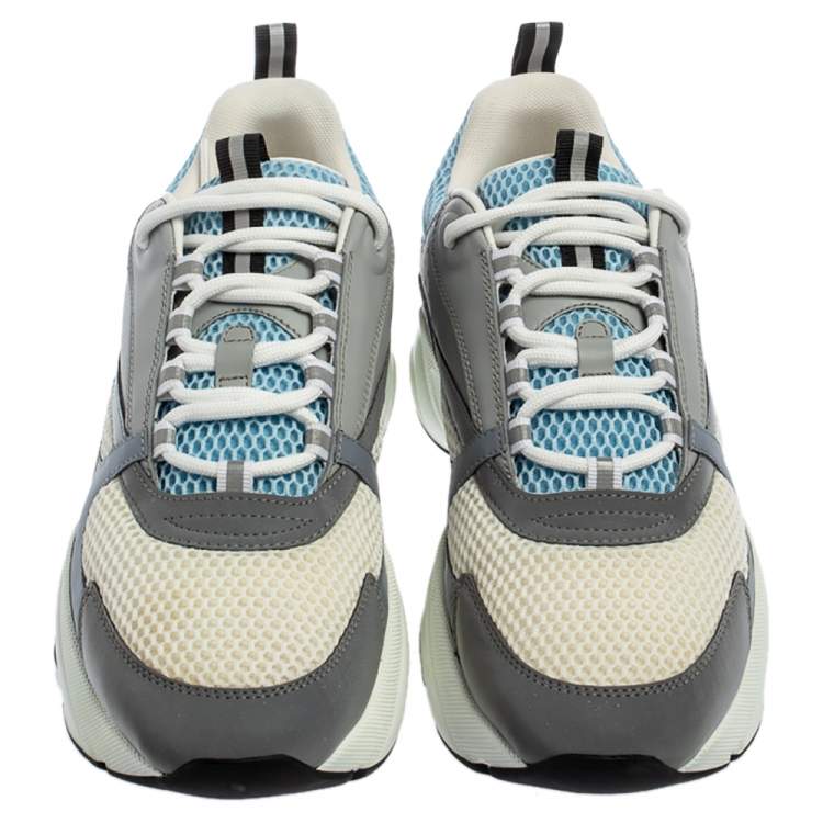 Pre Owned Dior Homme White/Grey/Blue Leather And Mesh Lace Up Sneakers Size 43