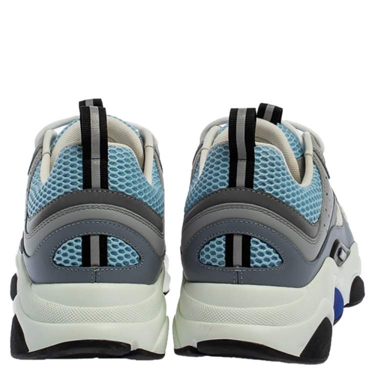 Pre Owned Dior Homme White/Grey/Blue Leather And Mesh Lace Up Sneakers Size 43