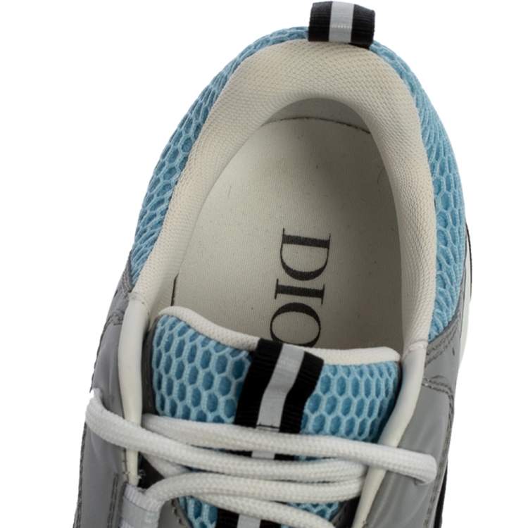 Pre Owned Dior Homme White/Grey/Blue Leather And Mesh Lace Up Sneakers Size 43
