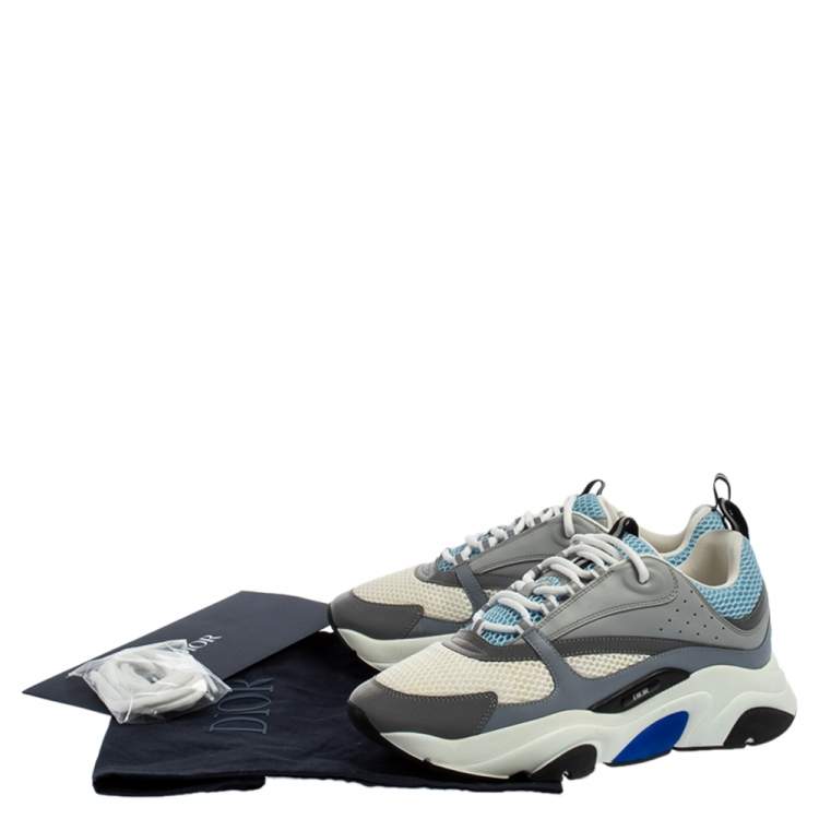 Pre Owned Dior Homme White/Grey/Blue Leather And Mesh Lace Up Sneakers Size 43
