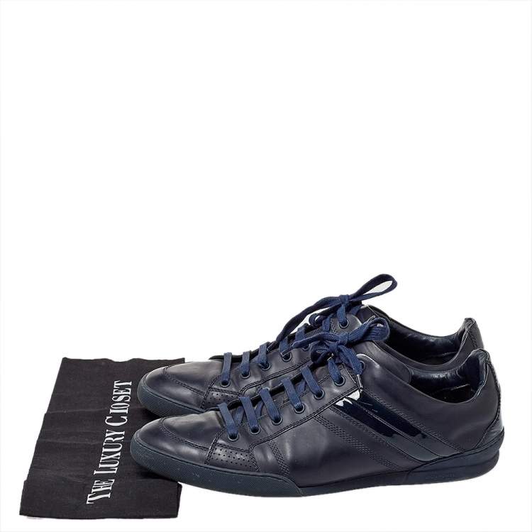 Pre Owned Dior Navy Blue Leather And Patent Leather Lace Up Sneaker Size 43