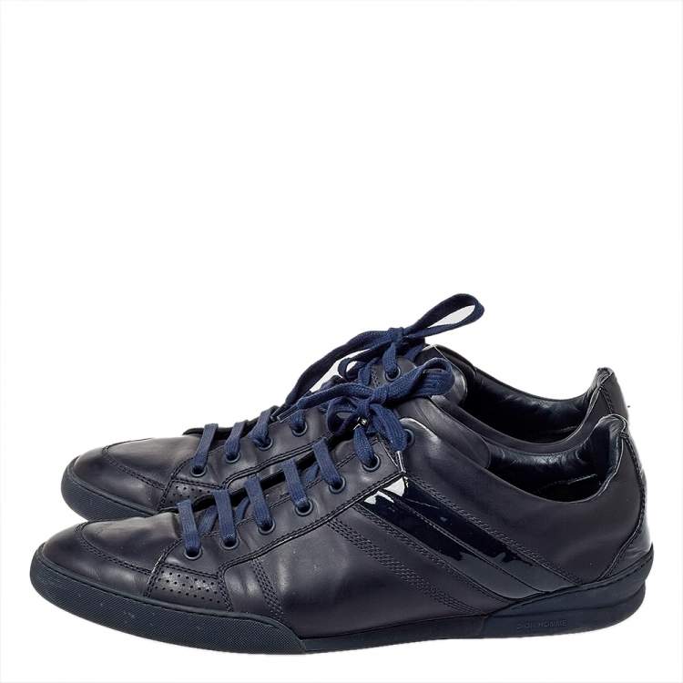 Pre Owned Dior Navy Blue Leather And Patent Leather Lace Up Sneaker Size 43